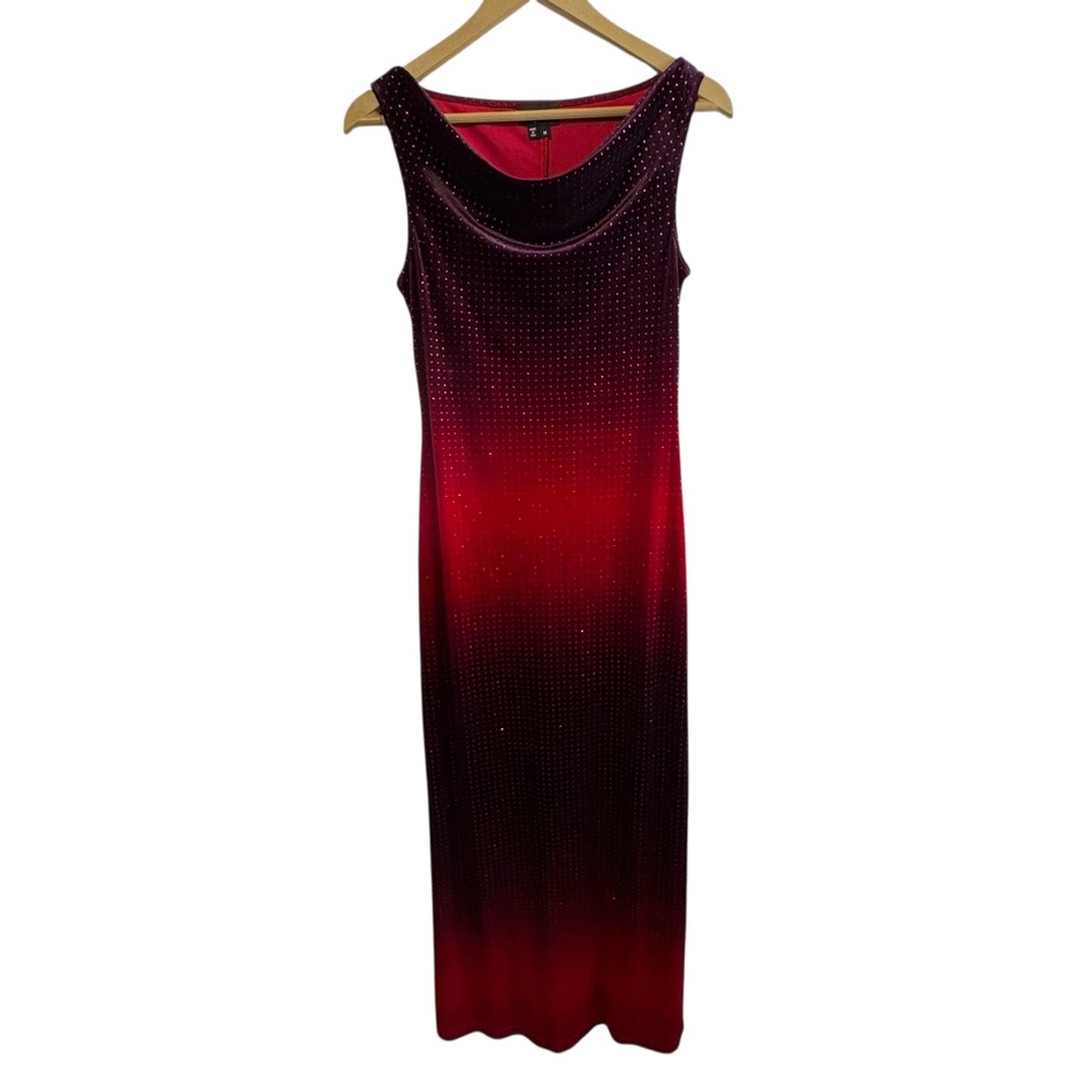 Vintage Y2K Whimsigoth Size Medium Black Red Velvet Glitter Polka Dot Dress
